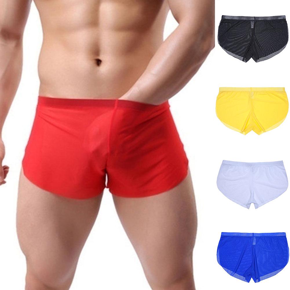 Solid Low  Translucent Shorts Underwear  Men Split Boxers  Color