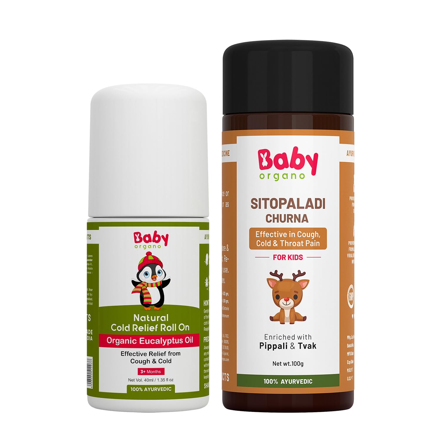 

Babyorgano Ayurvedic Sitopaladi Churna For Cough & Cold, Sore Throat & Digestive Wellness|Natural Cold Relief Roll-On & Kids