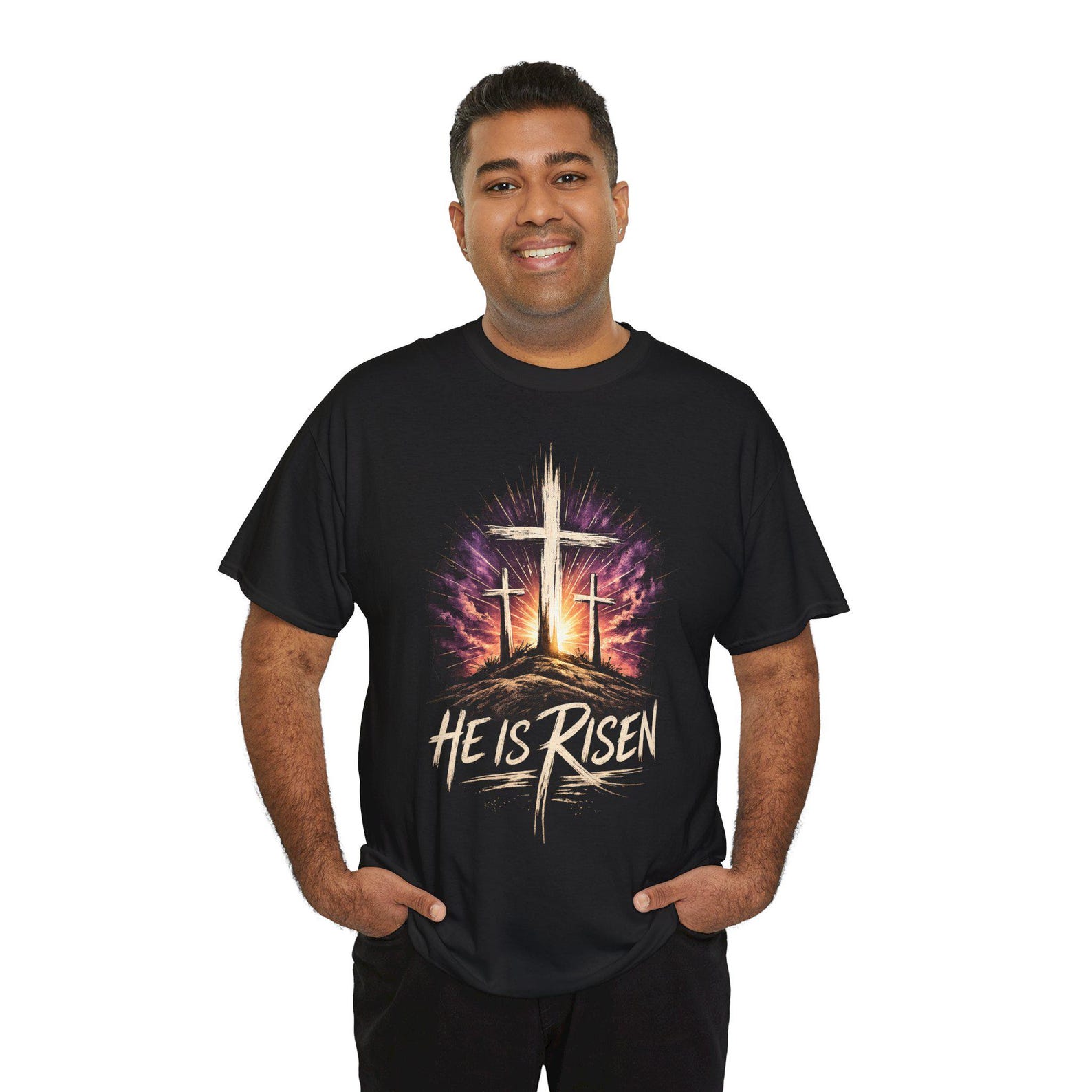 He Is Risen cross scene T shirt V3 | Easter Christian faith tee 3XL