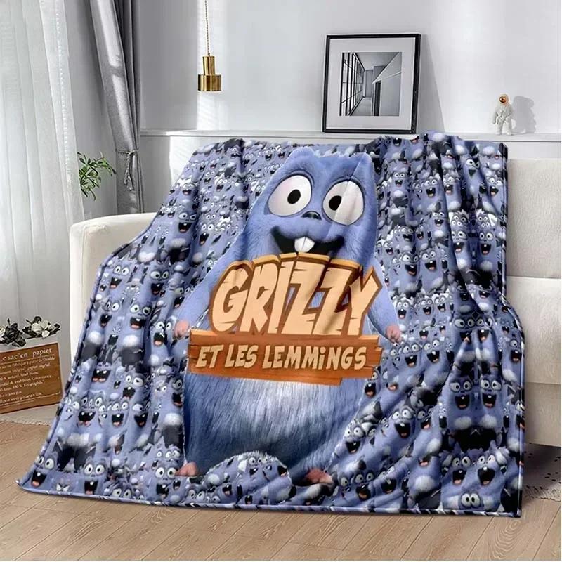 Cute Cartoon Anime Grizzly & The Lemmings Throws Blanket for Beding Hiking Picnic Super Soft Funny Flannel Blanket Birthday Gift