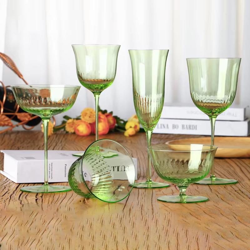 Clear/Green Hand-blown Crystal Glass Champagne Glasses Goblet Ice Cream Glasses Tulip Intersuppressed Red Wine Gl