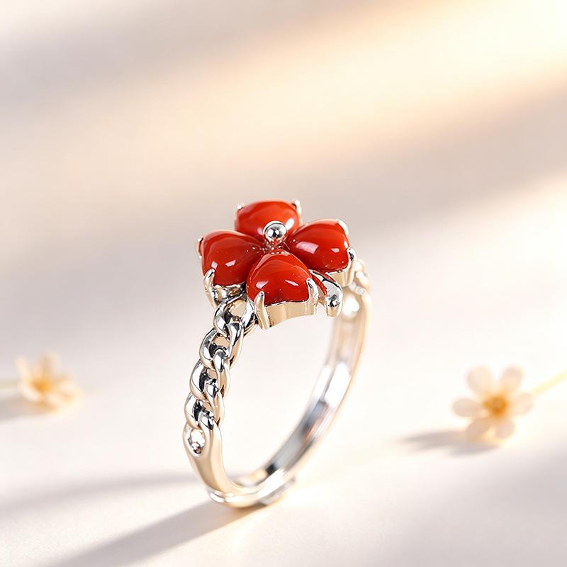 Elegant Southern Red Four-Leaf Clover Women's Adjustable Ring – Creative and Versatile Fashion Accessory