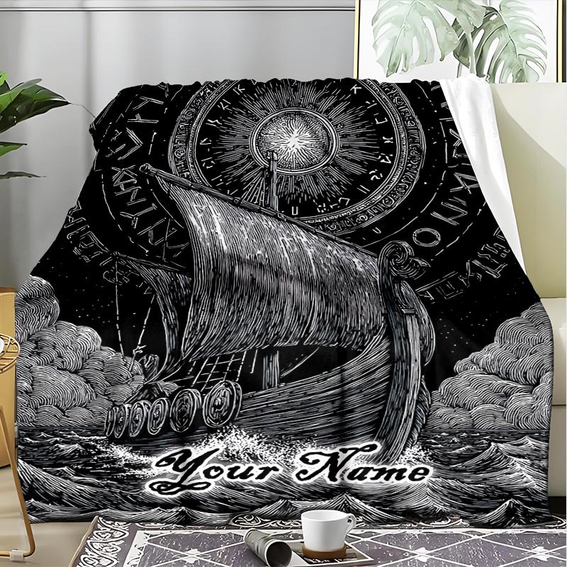 1PC Custom Name Ship Journey Outdooor Flannel Blankets Patterns Throw Blanket All-Season Soft Gift for Couch, Bed, Camping Gifts