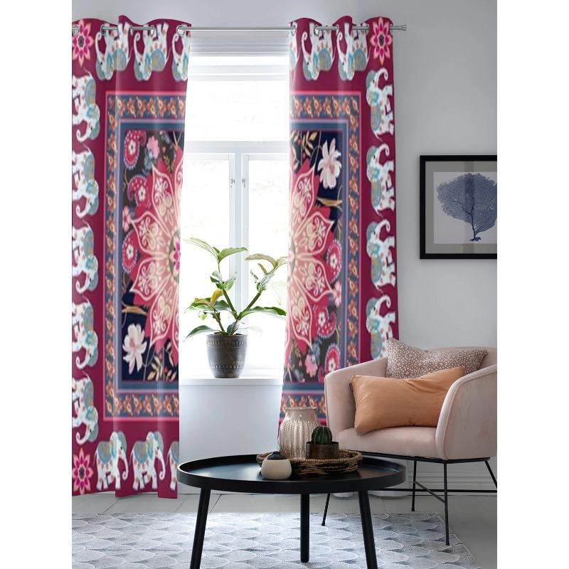 Niedliche ethnische indische Elefanten Fenstergardine für Wohnzimmer Schlafzimmer Dekoration Vorhänge Luxus Küchenvolant Vorhänge