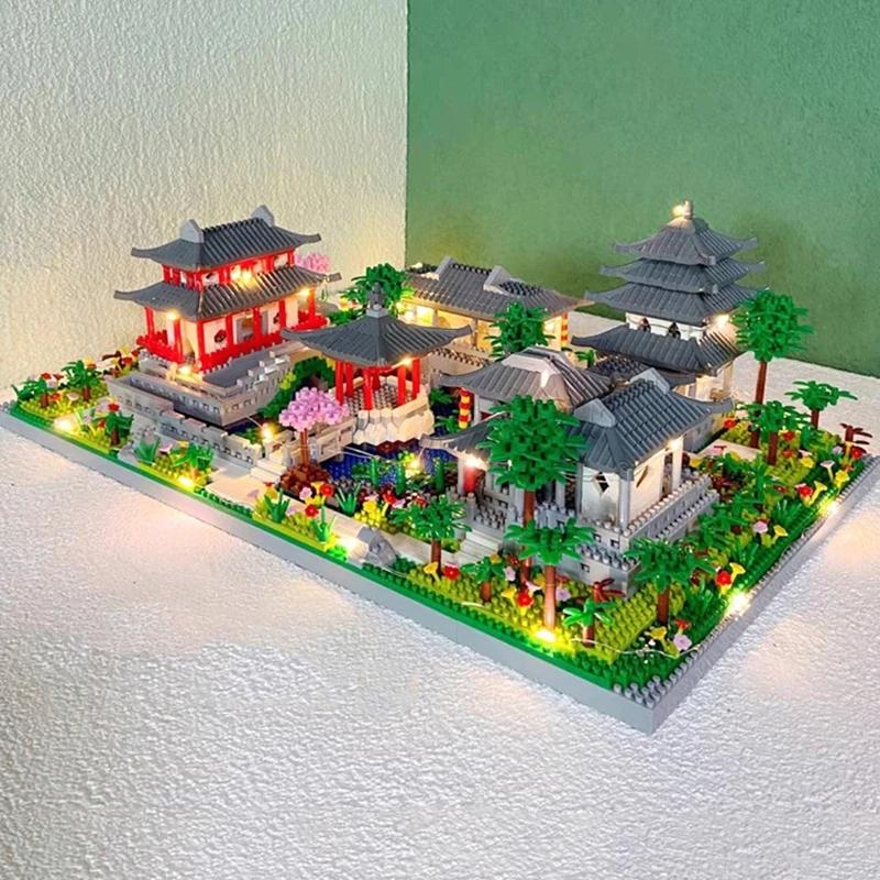 Architecture Micro Building Blocks Model Tower West Lake Trees DIY Diamond Bricks with Light Toys for Kids Adults Gift