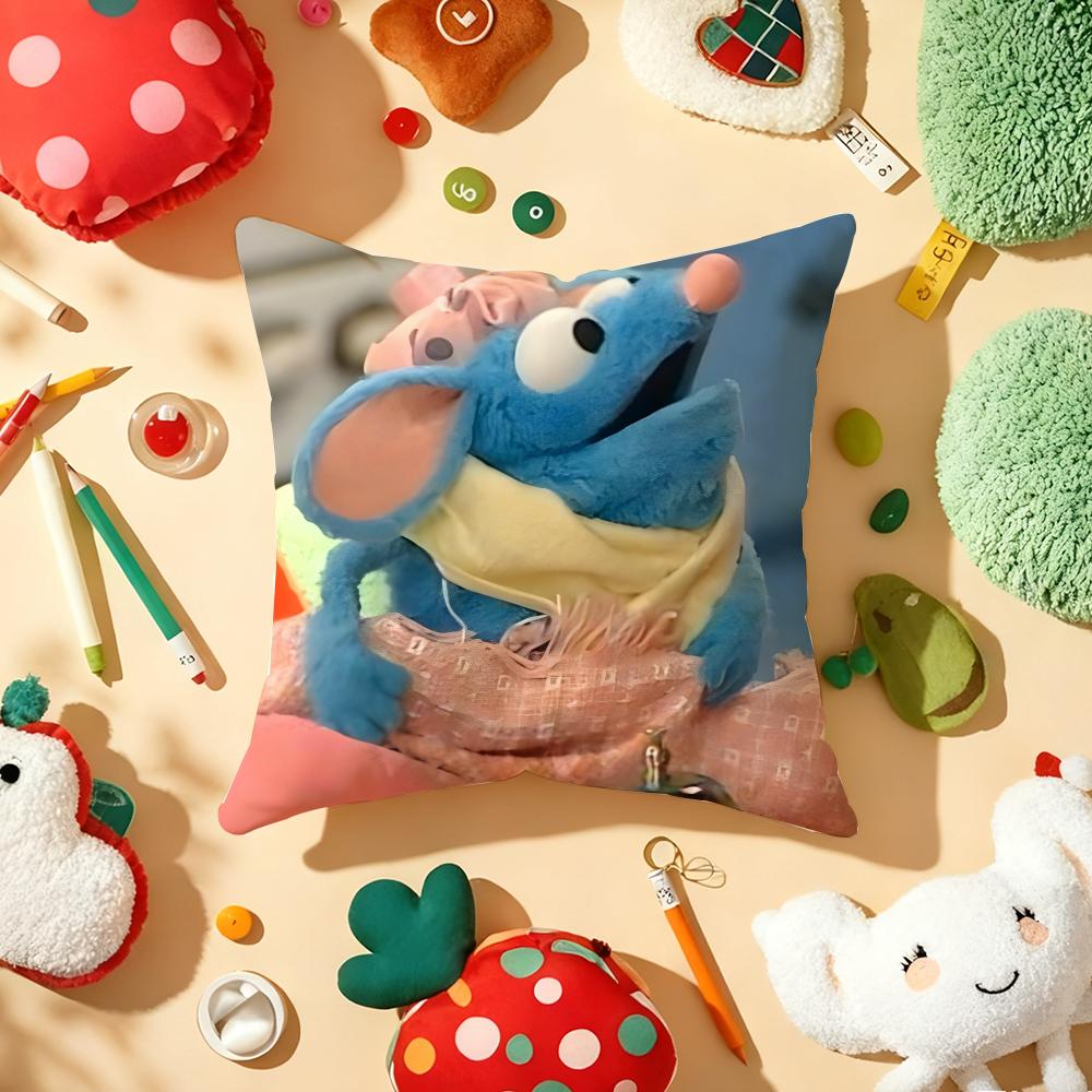 TTutter Cute House Meme Blue Mouse Cushion Cover Plush Fabric Soft DoubleSided Printed Sofa Warm Winter Home Gift Pillow Cover