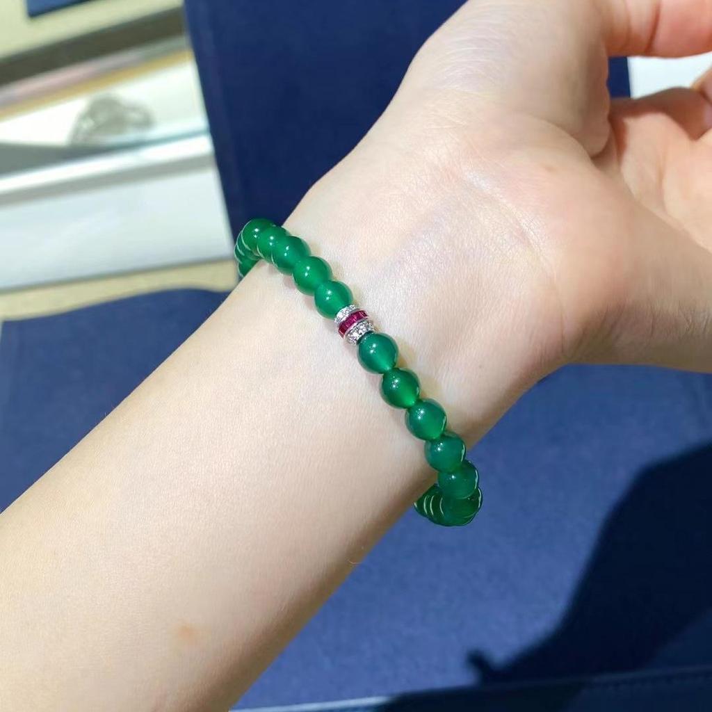 Elegant Green Chalcedony Agate Beaded Bracelet - 6mm & 10mm Beads, New Chinese National Style