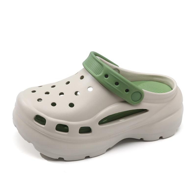 

Обувь с отверстиями нескользящая, предотвращает запах ног и не натирает ноги.. Женские модные шлепанцы на толстой подошве, увеличивающие рост, с цветовой блокировкой. Летние тапочки 39-40 зеленые хаки