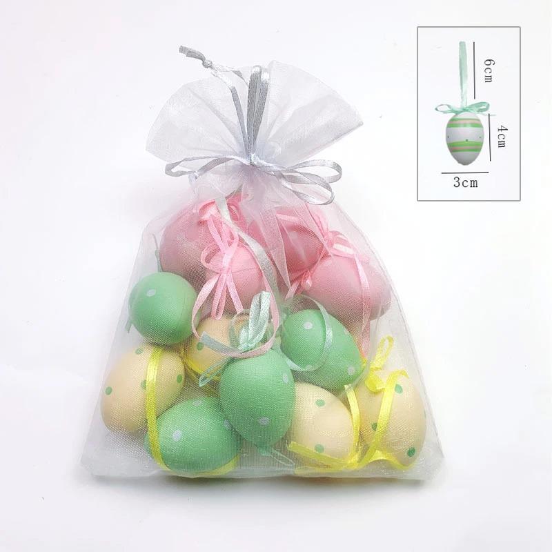 1-6Sets 12Pcs Mini Easter Decorations Eggs Hanging Ornaments Colorful for Easter Tree Basket Decor Party Favors Supplies Home
