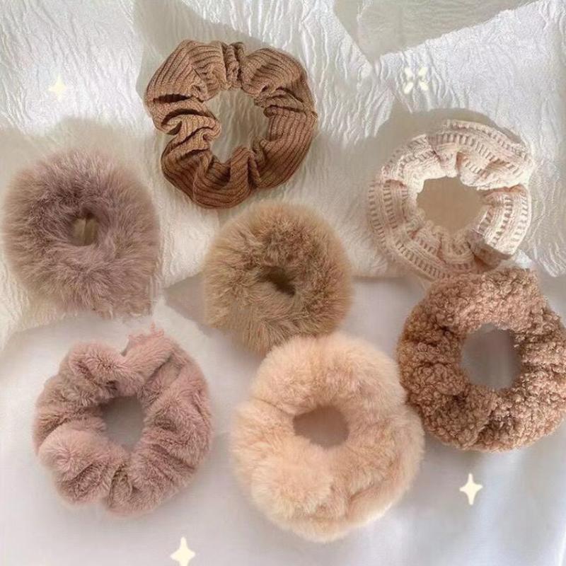 7 Pcs/Set Women Hair Scrunchies Set Plush Solid Hair Band For Girls Ponytail Holder Rubber Bands Hair Ties Hair Accessories