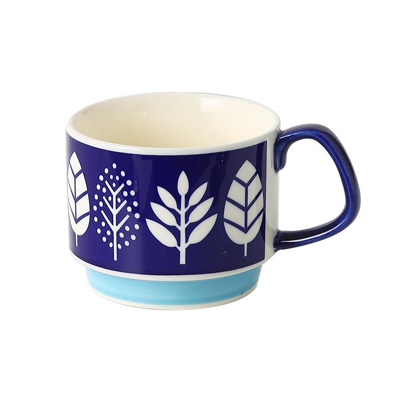 Japanese Retro INS Ceramic Drip Coffee Mug with Print - Stackable Creative Couple Breakfast Cup