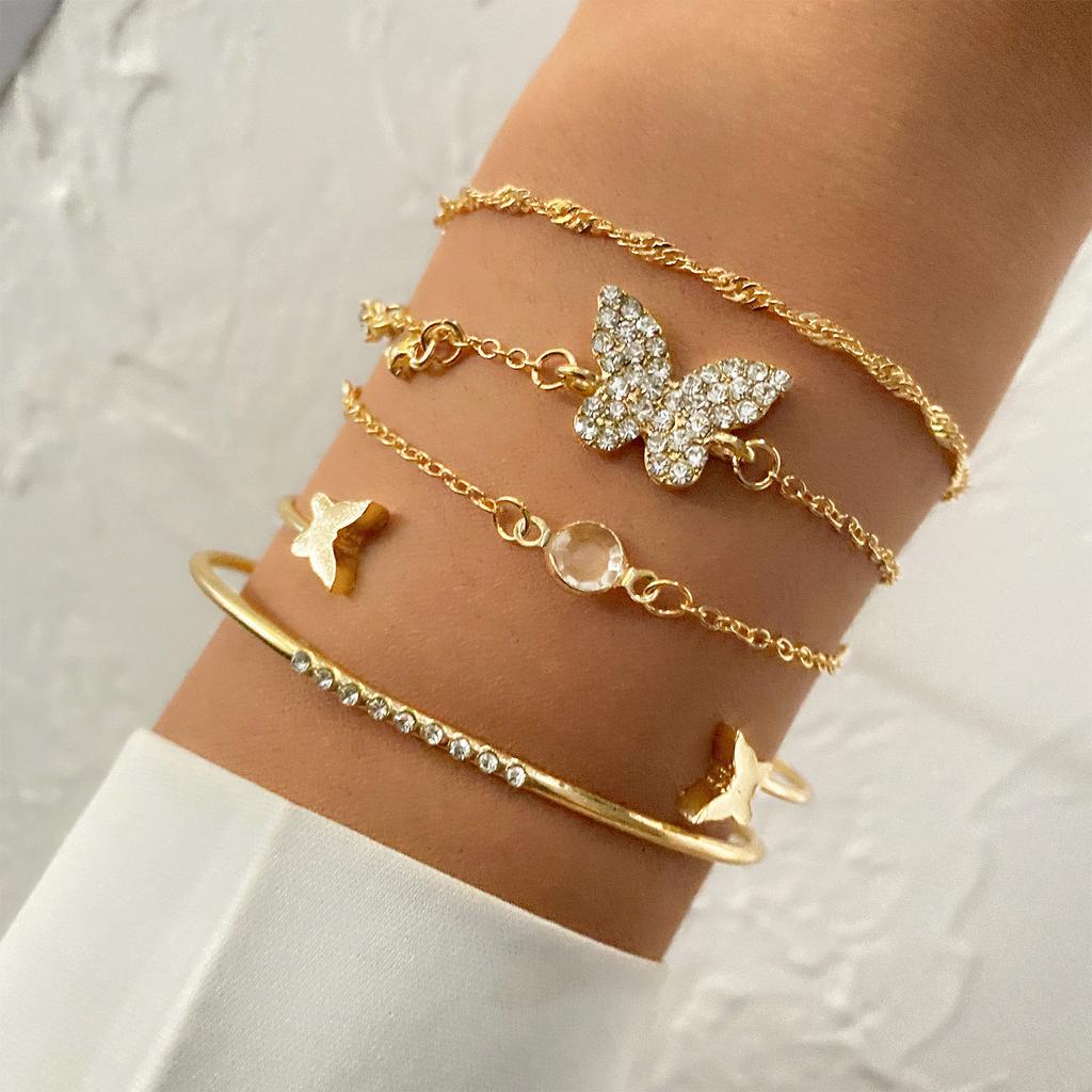 Artificial Crystal Fashionable Party Jewelry Gift Wedding 5pcs/set Butterfly Bracelet Series Daily Wear Beach Vacation Style  Handmade