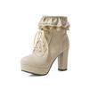 Fashion Autumn Winter Women Lolita Boots Japanese Sweet Faux Leather Shoes Ruffle Trim Lace Up Princess Lolita Cosplay Mid Calf Boots