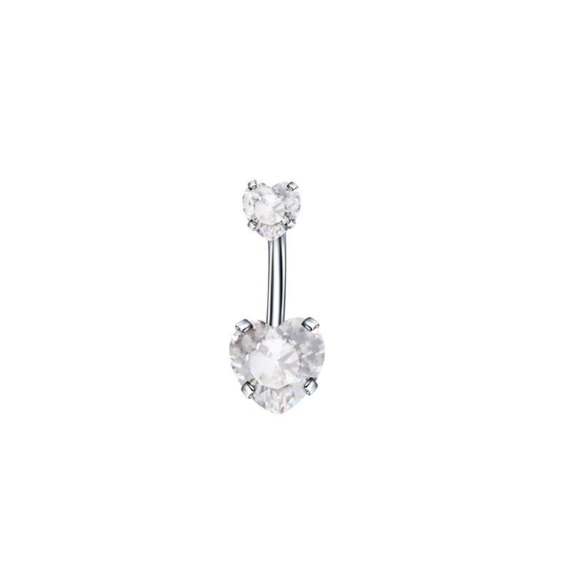 Heart Crystal Belly Button Rings Shiny Silver Stainless Steel Piercing Jewelry for Beach Holiday Accessories