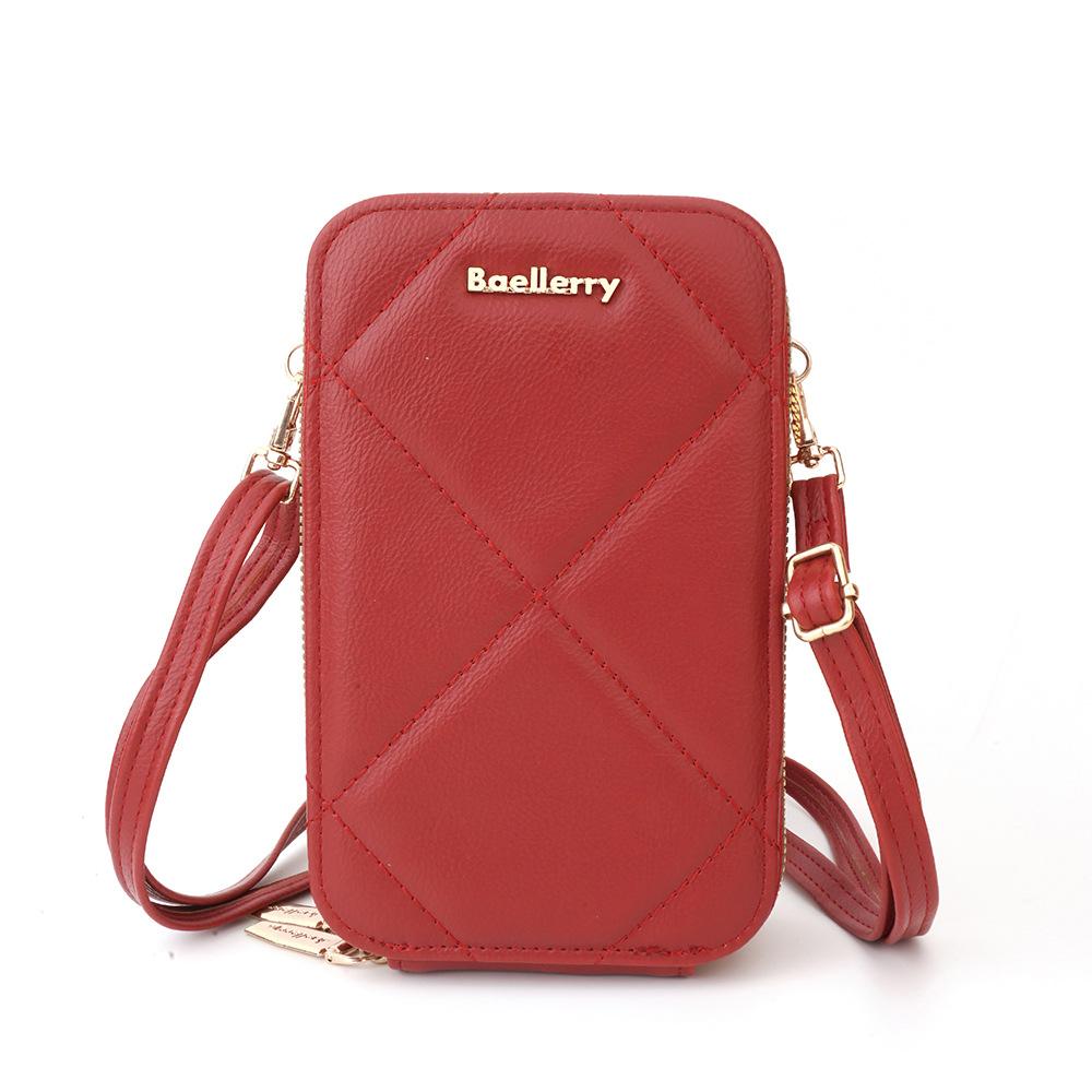 Baellerry Women's Cell Phone Bag Japanese and Korean Style Vertical Double Layer Single Shoulder Bag Fashion Zipper Crossbody Bag