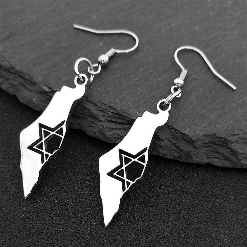 Israel Karte Land Anhänger Halskette für Frauen Männer Edelstahl Silber Farbe Magen Je Davidstern Hebräische Kette Schmuck