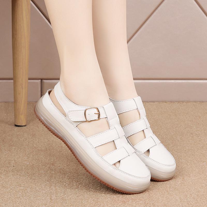 

Женские сандалии, летние пляжные туфли Мэри Джейн, закрытые туфли на плоской подошве, повседневные мягкие сандалии для ходьбы для студентов, большие размеры EU:41 бежевый