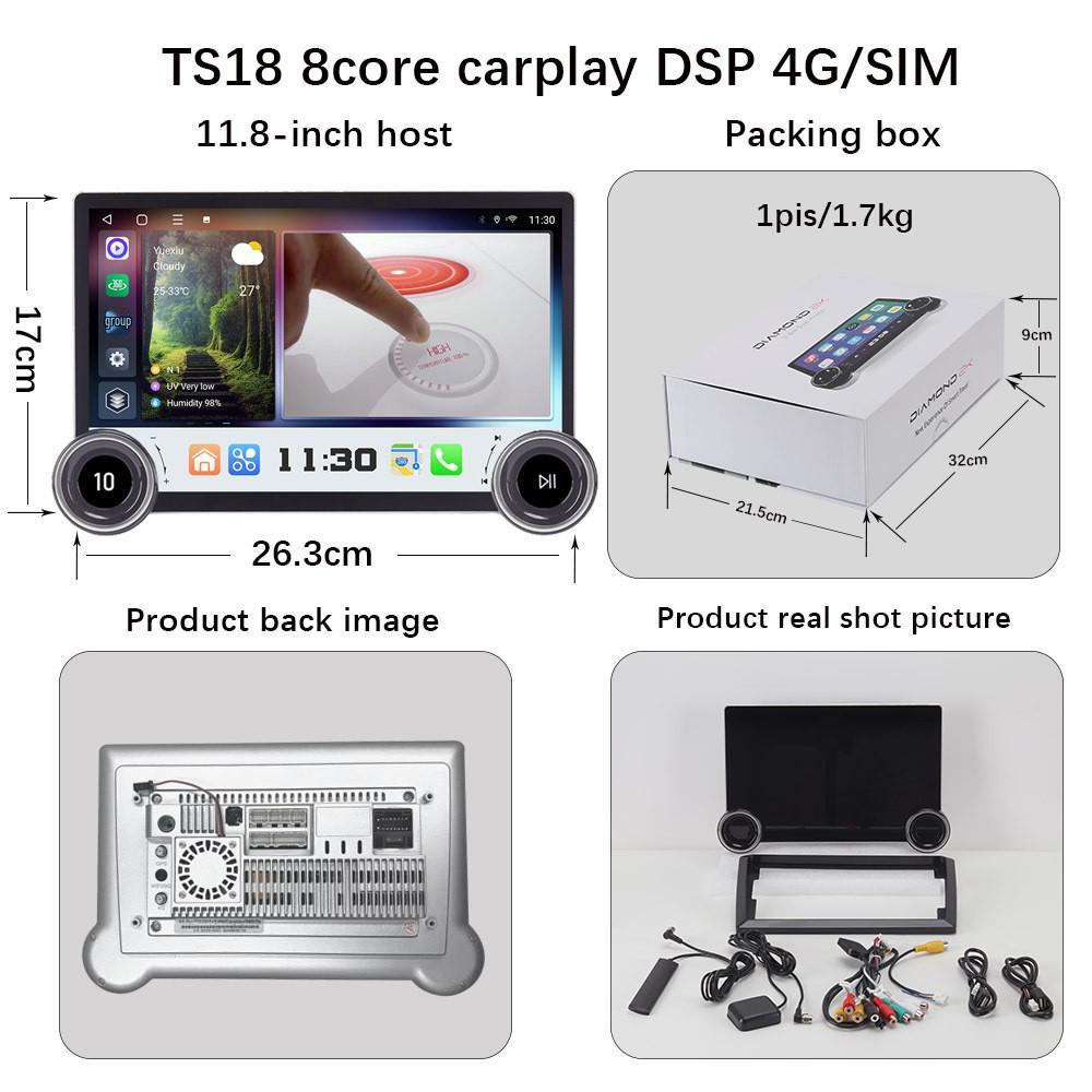 Dingwei TS18 10-inch 4G Wireless CarPlay Android Navigation System with Universal Knob Control