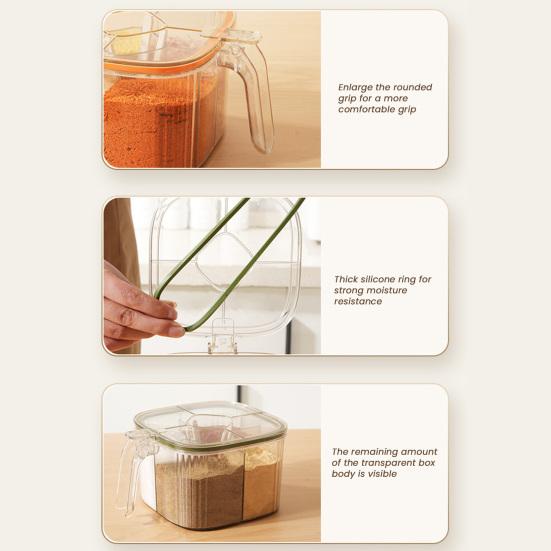 Kitchen Seasoning Jar with Spoon Slot Multi-Compartment Salt Pepper Organizer Transparent Seasoning Box
