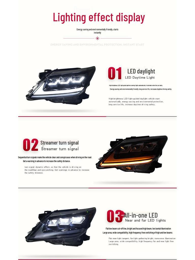 LED DRL & Sequential Turn Signal Headlight Assembly for 07-15 Lexus LX570