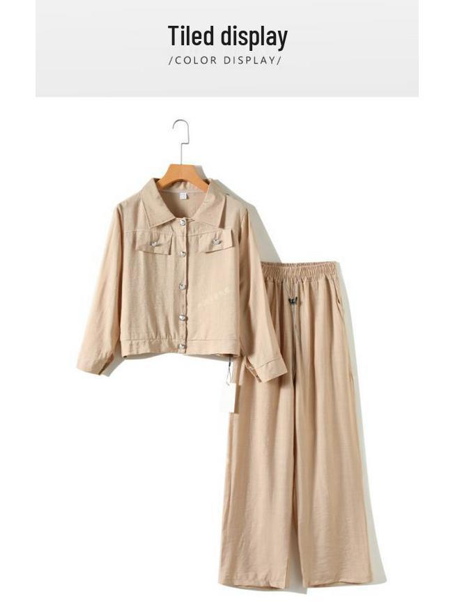 Autumn 2025 Women's Casual Set: Slim Lapel Top & High-Waisted Wide-Leg Pants