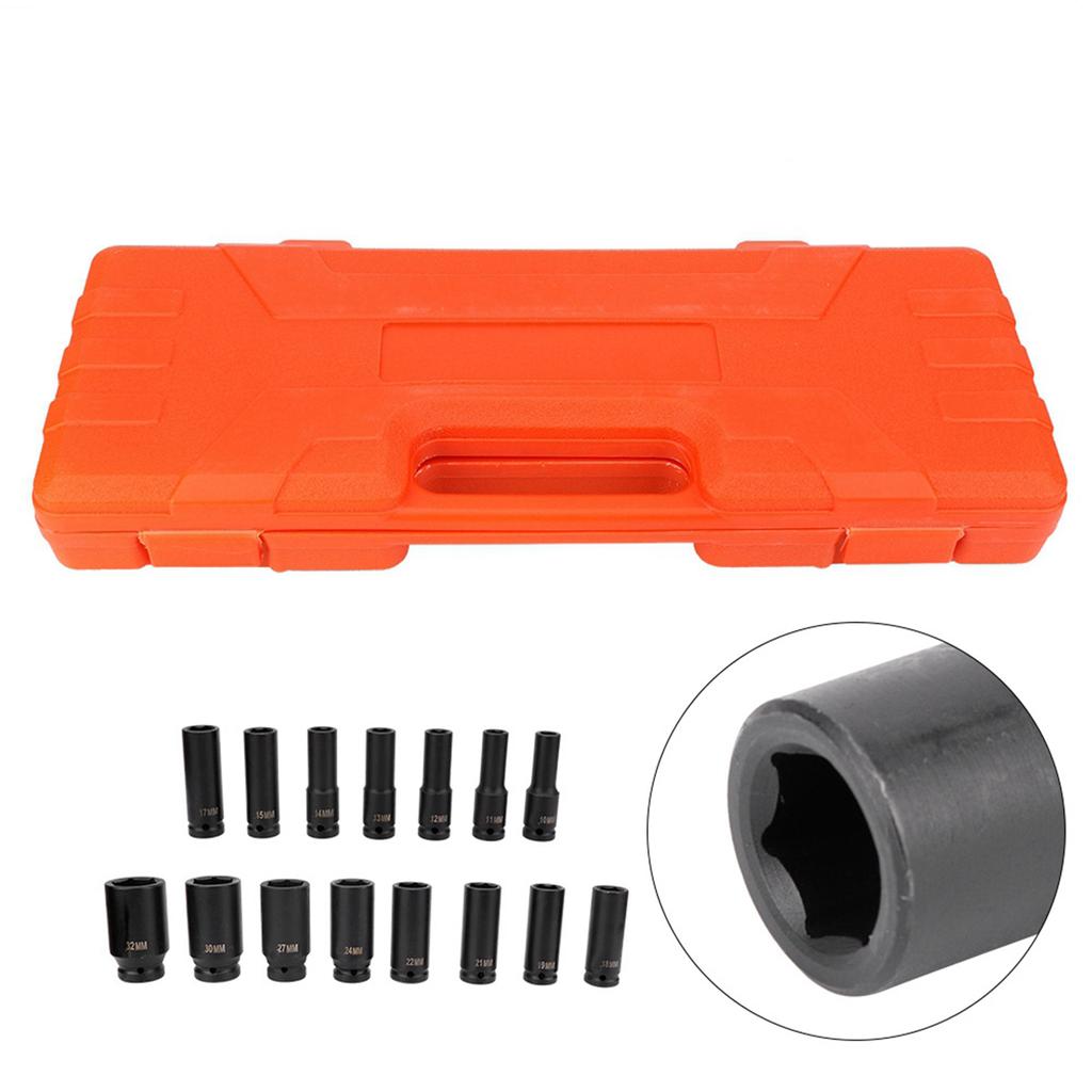 15 PCS/SET SET DRIVE   SOCKET, 1/2 Inch     Socket Tools 10-32 Mm for Garage Workshop