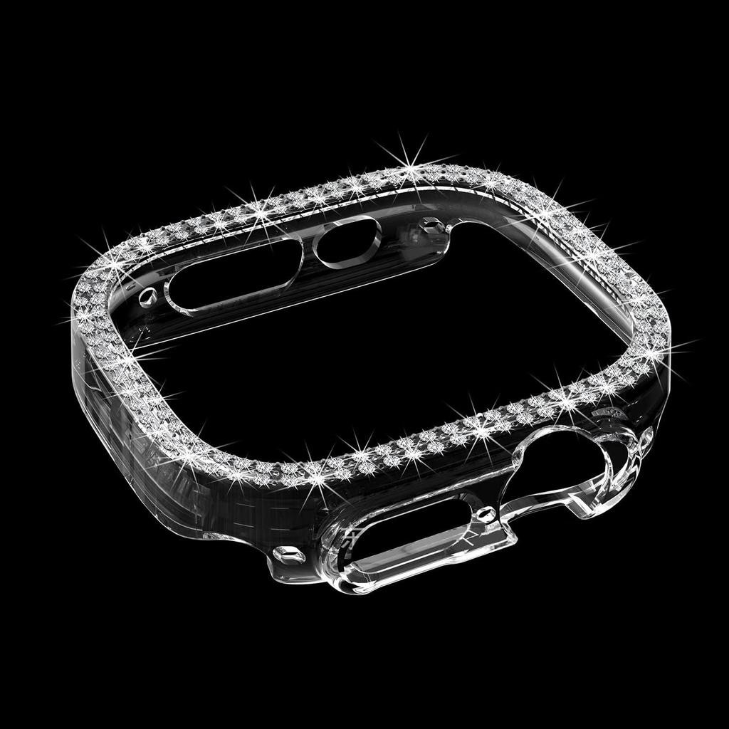 Compatible with Apple Watch Ultra 3/2/1 49mm Double Row Bling Diamond Case PC Bumper Protective Cases Women Men Crystal Shining Rhinestone Cases