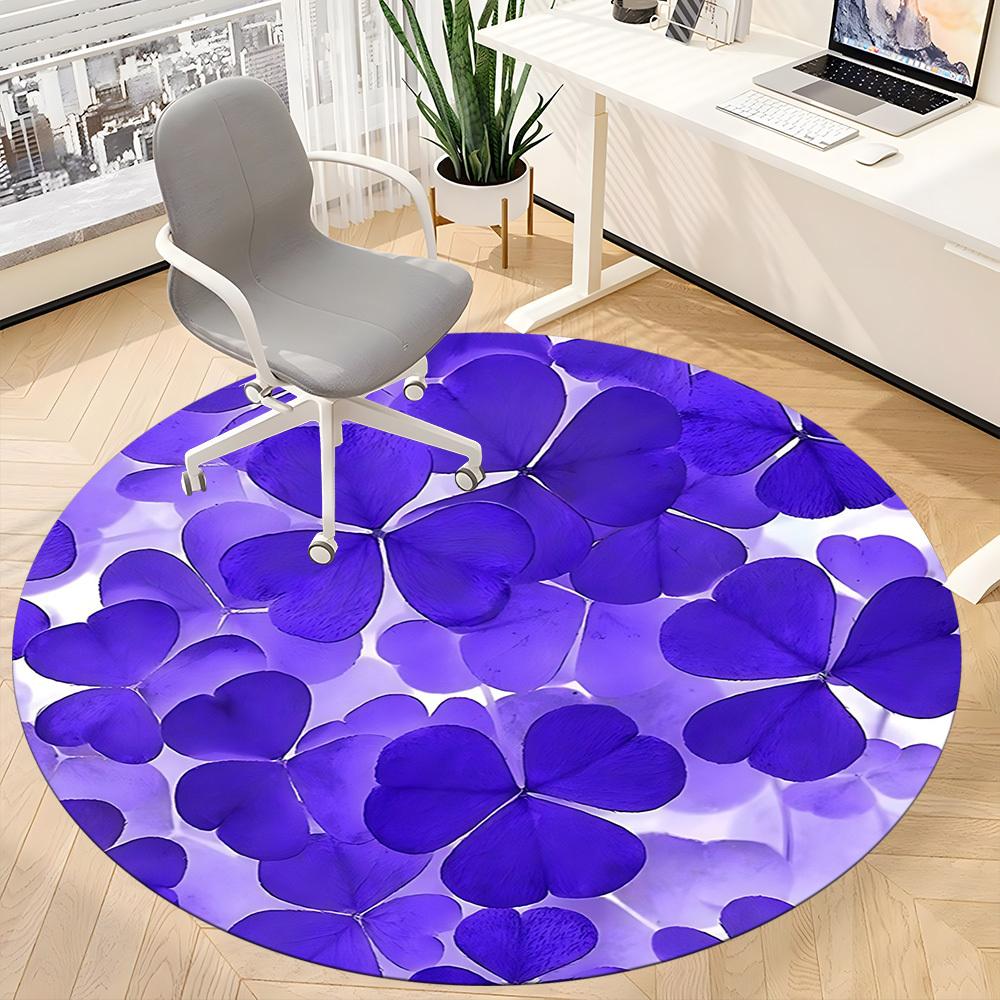 1pc Purple Clover Pattern Chair Carpet for Office, Round Non-Slip Durable Large Size Office Carpet, Suitable for Office, Beautiful Decoration