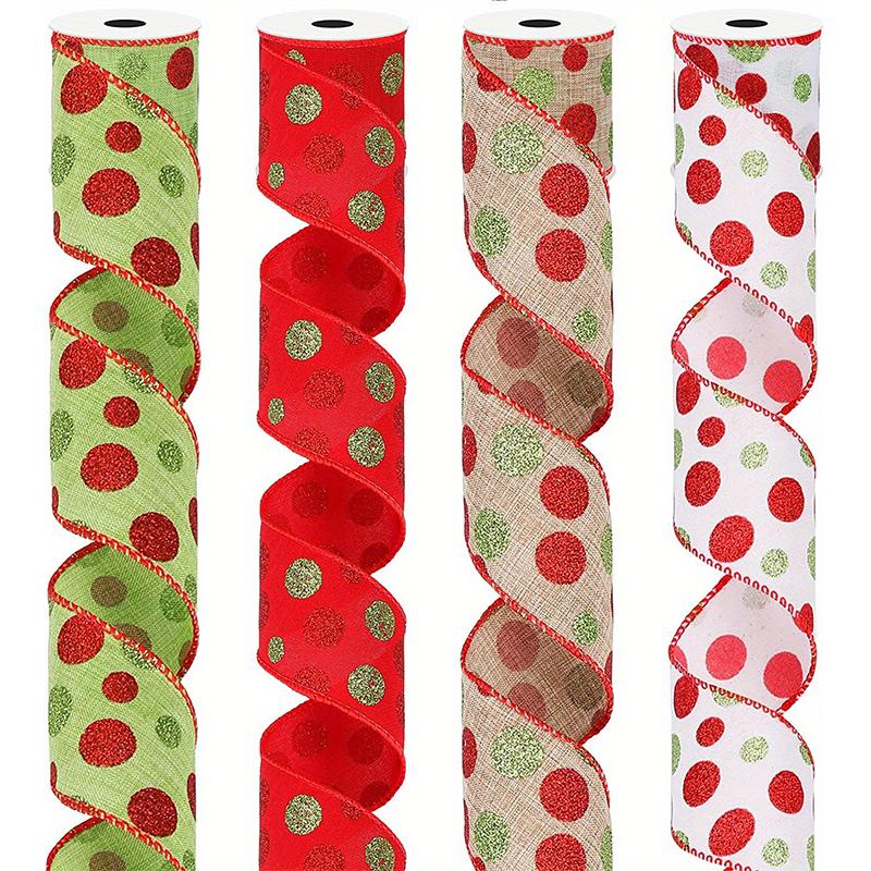 Holiday Gift Packaging Ribbon Xmas Glitter Wired Ribbons Christmas Multi Dots Ribbons