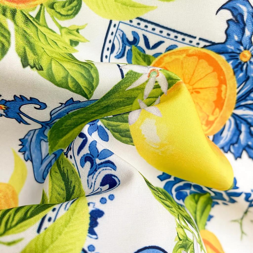 Fresh Lemon Print Suspender Skirt Retro Blue-green Embellishment, Waist-exposed Design Outlines Graceful Figure, Summer Eye-catching