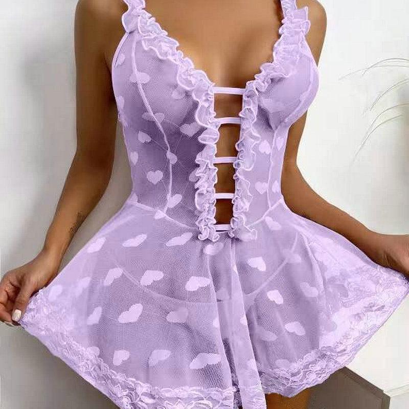 Erotic underwear suspender see-through stripless nightdress plus size sexy breastless pajamas transparent nightdress set temptation