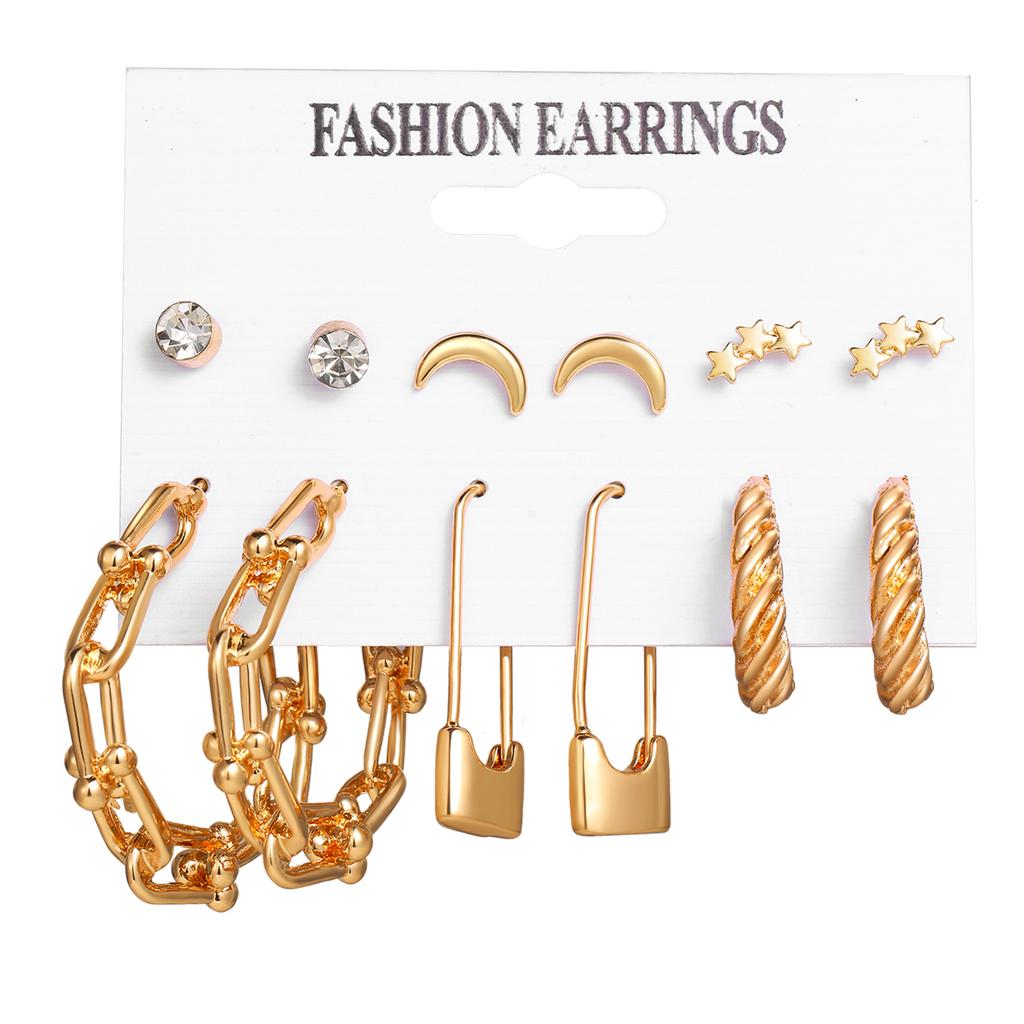 LATS Boho Big Circle Hoop Earring Set for Women Gold Color Bohemia Vintage Pearl Square Earring Heart Zircon Ear Studs Zircon