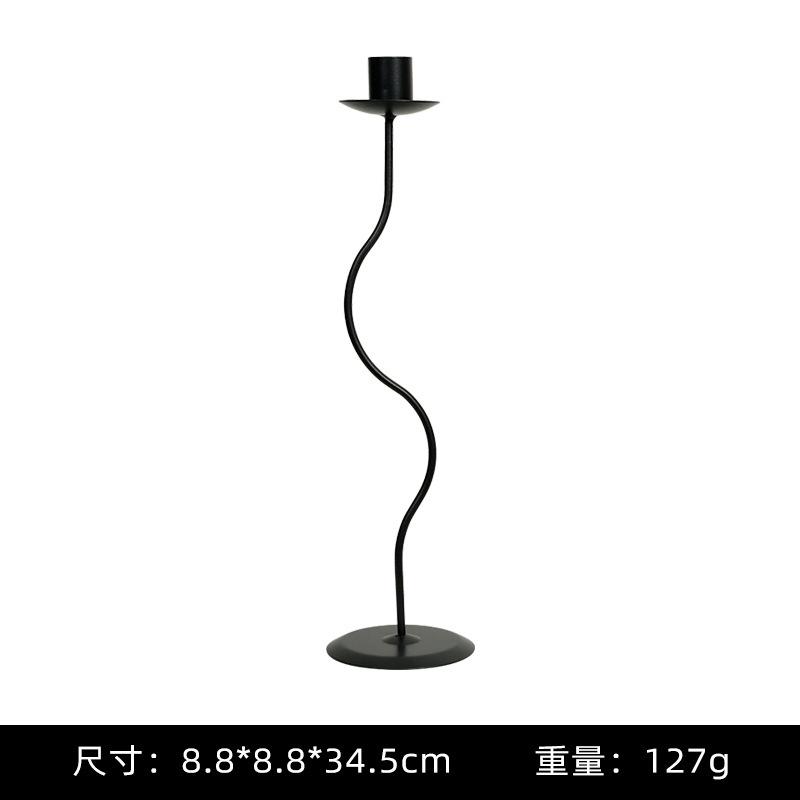 European Simple Metal Black Curved Candle Holder Creative Retro Wrought Iron Room Home Decoration Desktop Candle Stick Stand