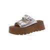 Fashion versatile platform shoes women's summer outer wear beach shoes retro double buckle with new one-word slippers