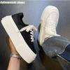 Fashion Women/men Black White Mixed Shoes Heightening 5Cm Platform Shoes New Couple Versatile Leather Sneakers Lace Up Skate Shoes