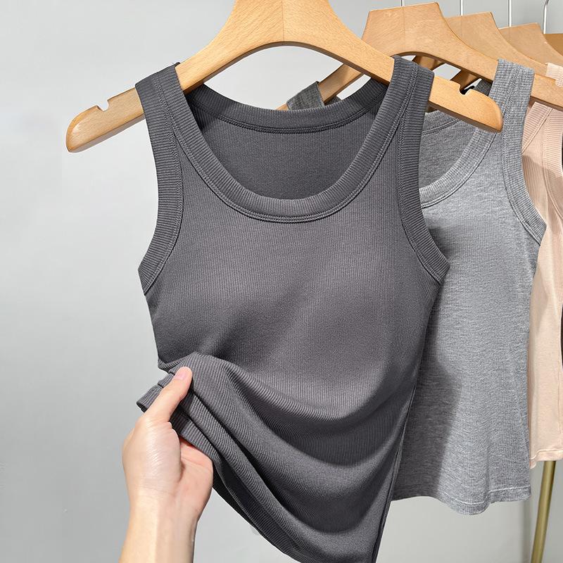 Womens Suspender Vest with Breast Pad Latest Style Without Wear Bra Integrated Thin Style Outer Cover and Breast Inner Top