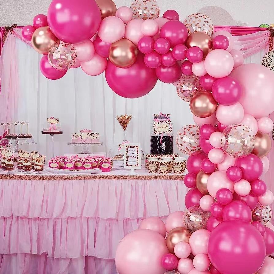 Rose Red Maca Pink Metal Rose Gold Balloon Set Girl Birthday Wedding Engagement Baby Christening Decoration