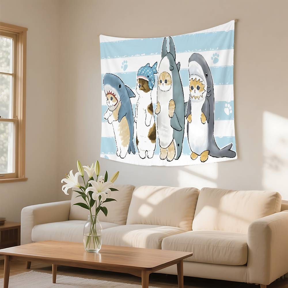 Funny Cat Mofusand Tapestry Wall Hanging Tapestry Art Deco Blanket Curtain Hanging At Home Bedroom Living Room Decor