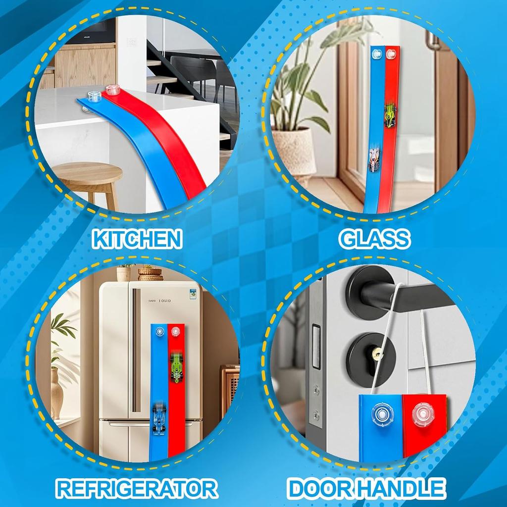 Flexibles Rennbahnspielzeug für Kinder 4,5 m mit 4 Autos & Saugnäpfen, Tragbare zweispurige Rennbahn kompatibel mit Hot Wheels & 1/64 Die-Cast-Autos,