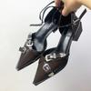 Ankle Buckle Strap Women 4cm Heels Pumps Shoes Female Shallow Footwear Pointed Toe Ladies Medium Square Heels Shoes
