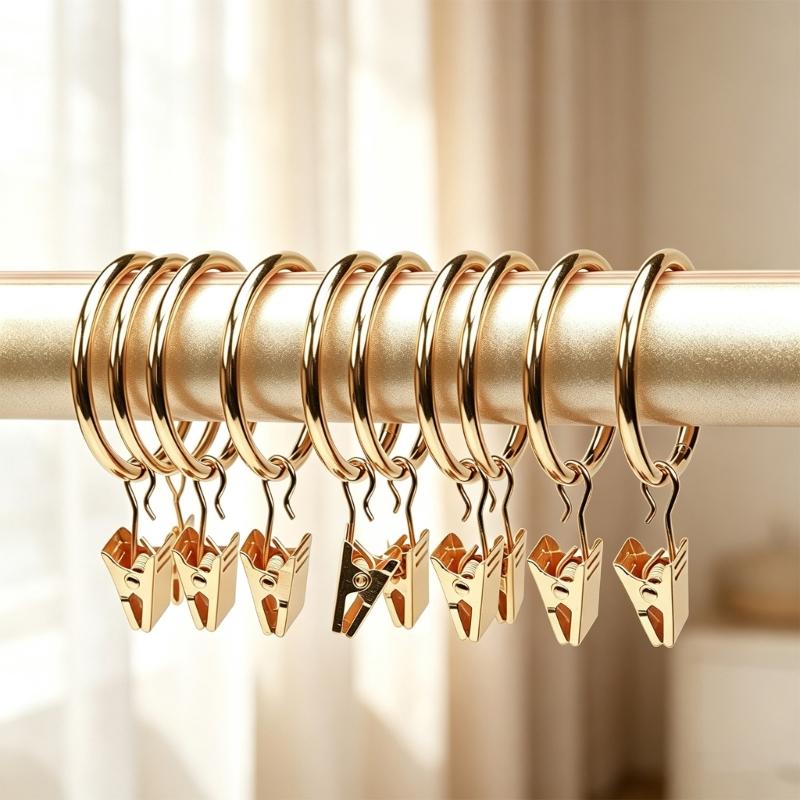 Metal Curtain Rings With Clips 25 Mm Interior Diameter Pack of 10 for Window Drapery Drapes Hanging, Divider Fabric, and Backdrops Display