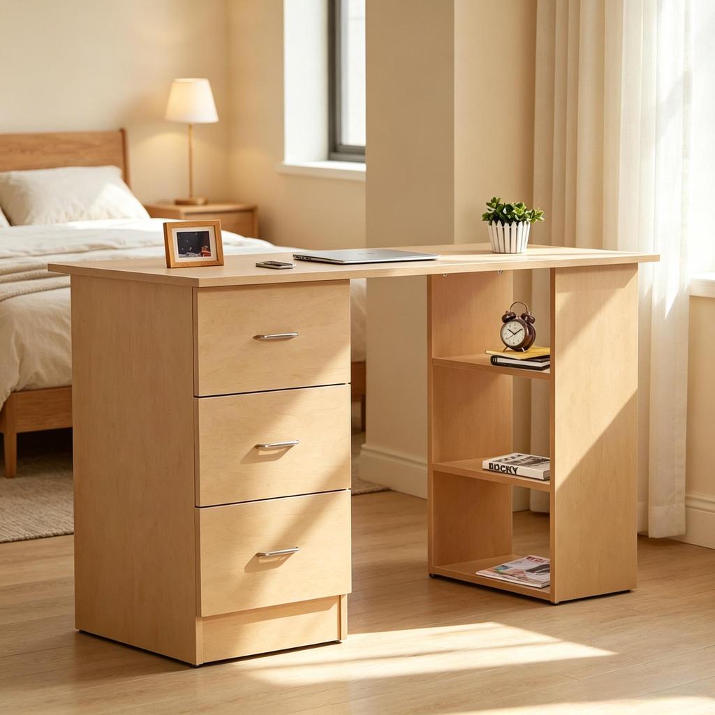 Functional Computer Desk, Modern Desk with Drawers and Open Shelf Compartment, Office Desk, Desk (only with office desk)