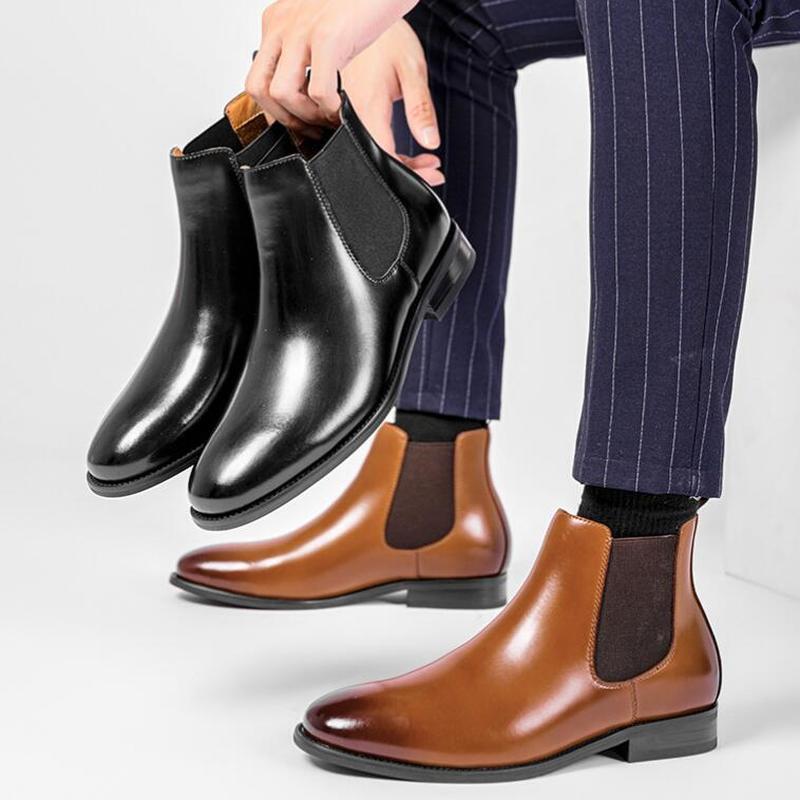 Fashion Chelsea Boots Casual Business British Style Real Leather Shoes Retro Round Toe Dress Shoes Men Fashion comfortable Formal Boots
