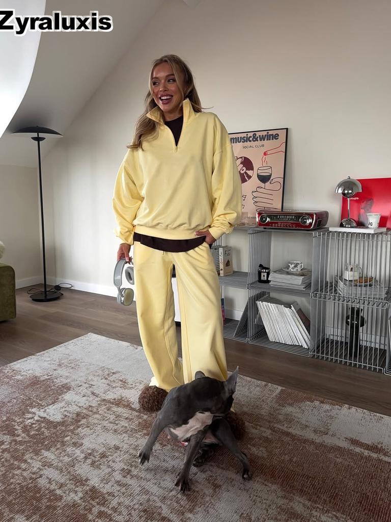 Fashion Half-Neck Long Sleeve Hoodie Pants Set Casual Oversized Sweatshirt and Pants Outfit