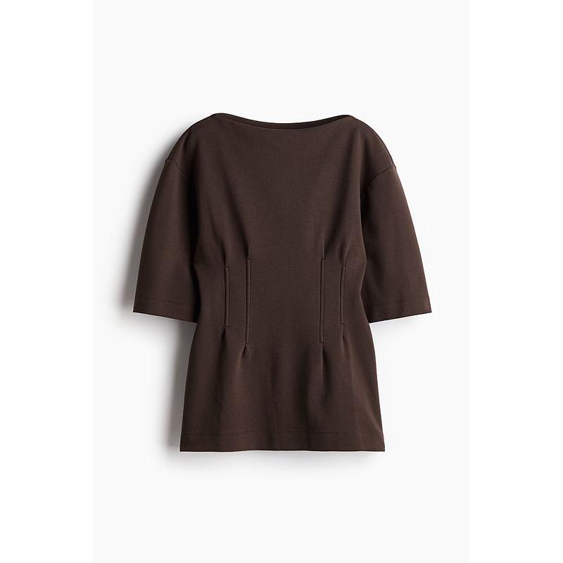 

HM Women T-shirt Fall 2025 New Arrival Minimalist Casual Waist Tight T-shirt 1274577 Dark brown 155/80(XS)