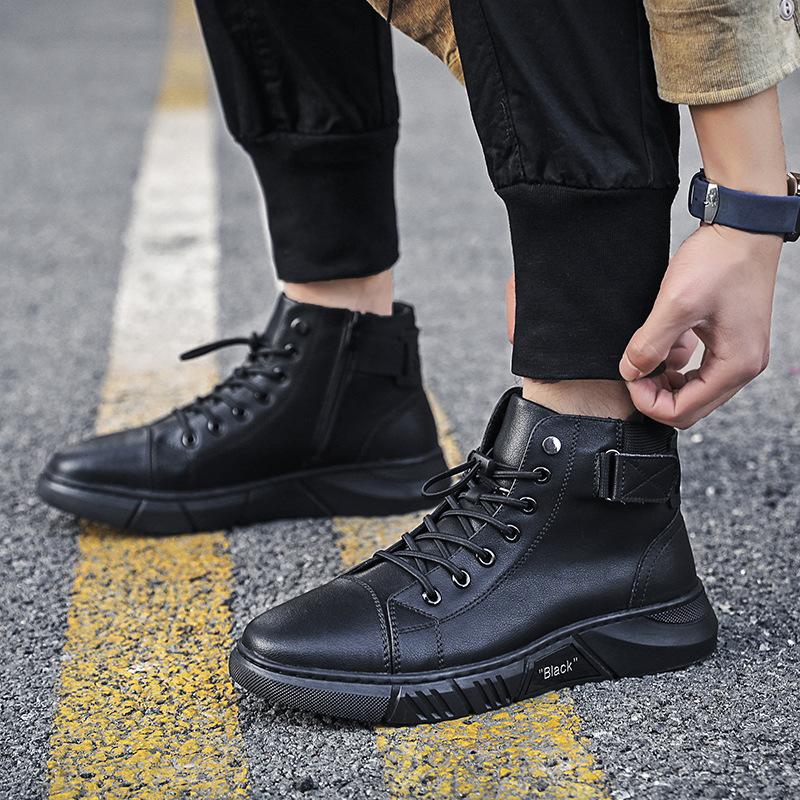 

2025 Зимняя Обувь из Натуральной Кожи Мужские Снежные Ботинки Теплые Плюшевые На Плоской Подошве Брендовая Мужская Обувь Чисто Черные Нескользящие Крутые Модные Уличный Стиль 44 чёрный