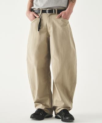 KIIMUIR Curved Wide Cotton Pants_Beige [Select Belt/Keyring]