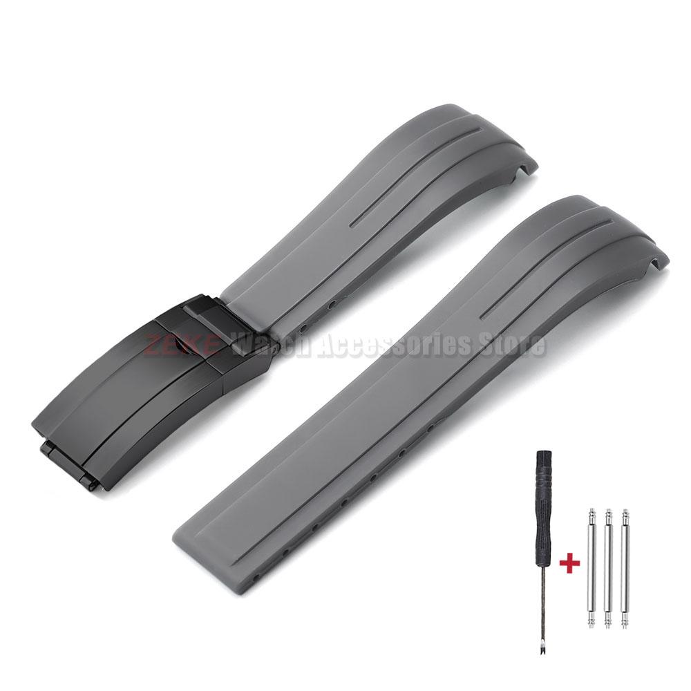 Curved End Rubber Watch Strap 20mm 21mm 22mm for Rolex for Water Ghost Folding Buckle Bracelet Waterproof Silicone Wrist Band