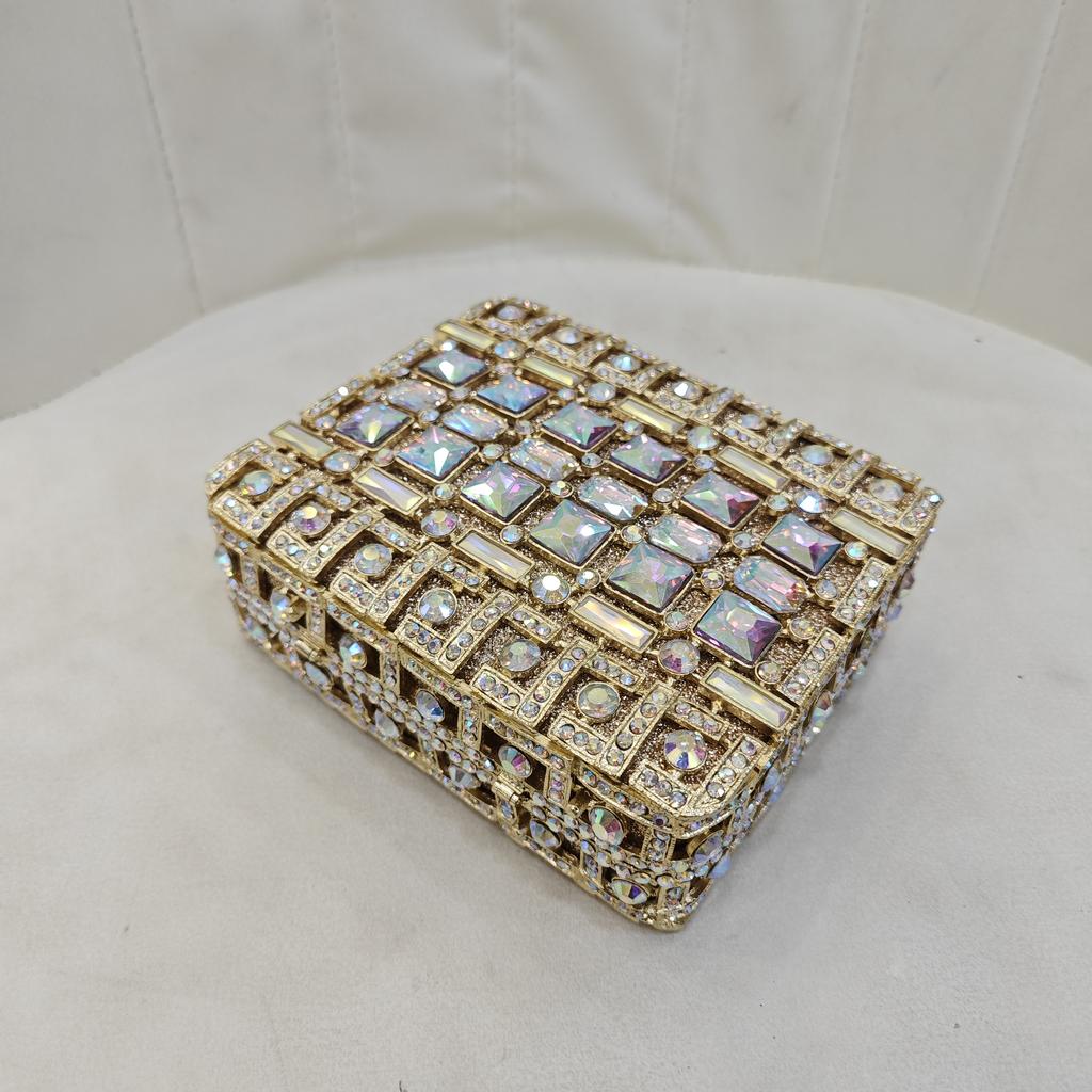WHTUOHENG Gold Square Stone Evening Clutch Bag For Women Crystal Wedding Clutches Diamond Party Handbag Rhinestone Bridal Bags