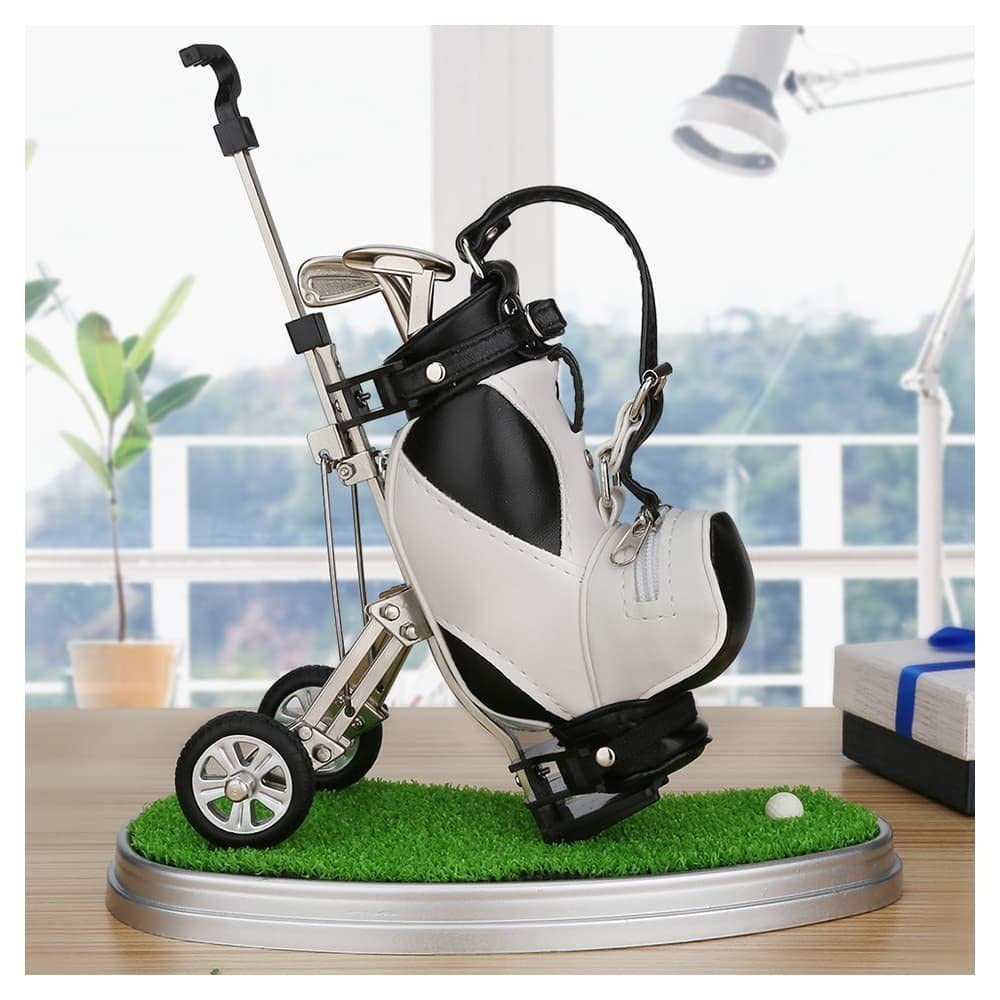 Golf Pen Holder for 3 Golf Golf Golf Tabletop Includes Mini PU Golf Bag White with Pen, Pens, Prize, Souvenir, Gift, Stand, (Black + Grass)